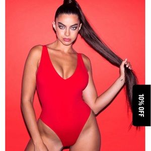 COPY - TA3 Red High Cut Plungey - NEVER WORN - Flattering Swimsuit